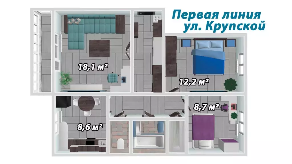 3-комнатная квартира: Братск, улица Крупской, 27 (65.2 м) - Фото 0