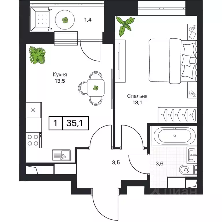 1-к кв. Московская область, Пушкино Пушкино Град жилой комплекс (36.3 ... - Фото 0