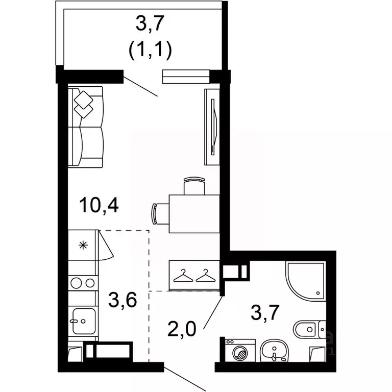 1-к кв. Краснодарский край, Сочи пос. Кудепста,  (20.8 м) - Фото 0