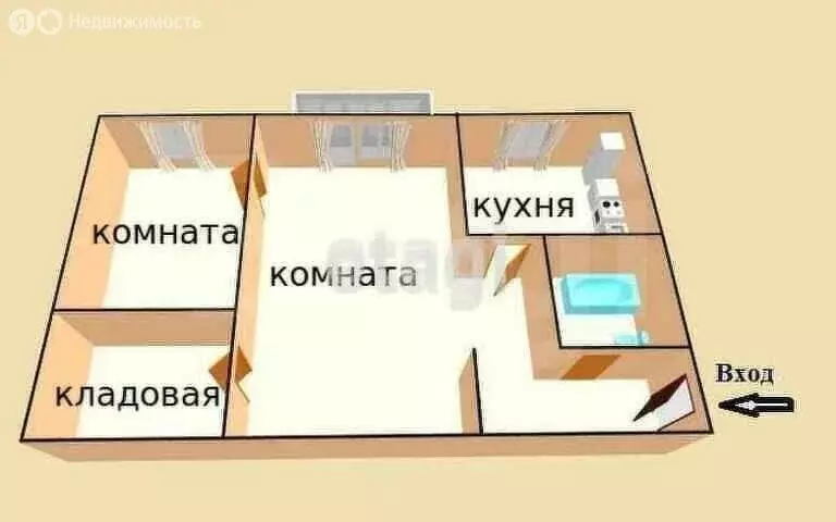 2-комнатная квартира: Долинск, Комсомольская улица, 18 (46 м) - Фото 1