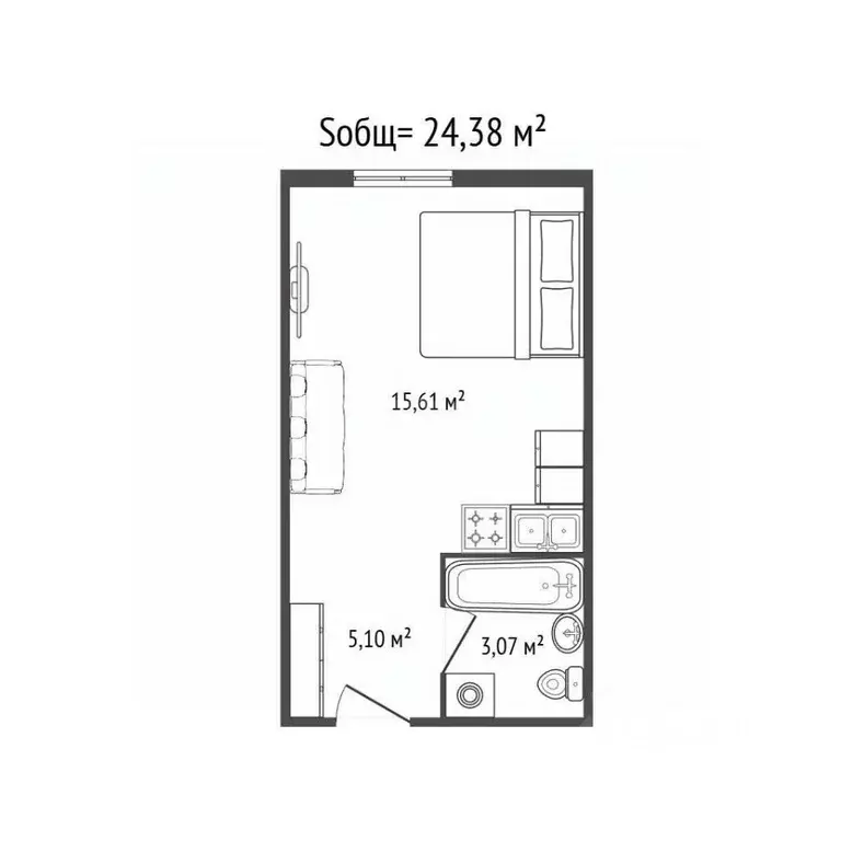 Студия Новосибирская область, Новосибирск Ипподромская ул., 15 (24.4 ... - Фото 2