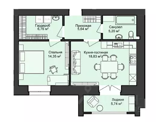 1-к кв. Марий Эл, Йошкар-Ола Теплая Речка жилой комплекс (56.52 м) - Фото 1