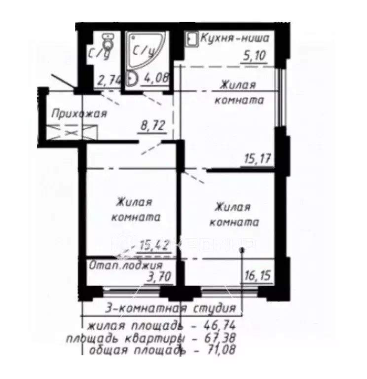 3-к кв. Новосибирская область, Новосибирск ул. Забалуева, 3/1 (71.08 ... - Фото 1