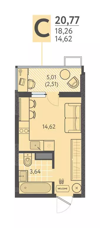 Квартира-студия: Краснодар, ЖК Тёплые Края (20.77 м) - Фото 1