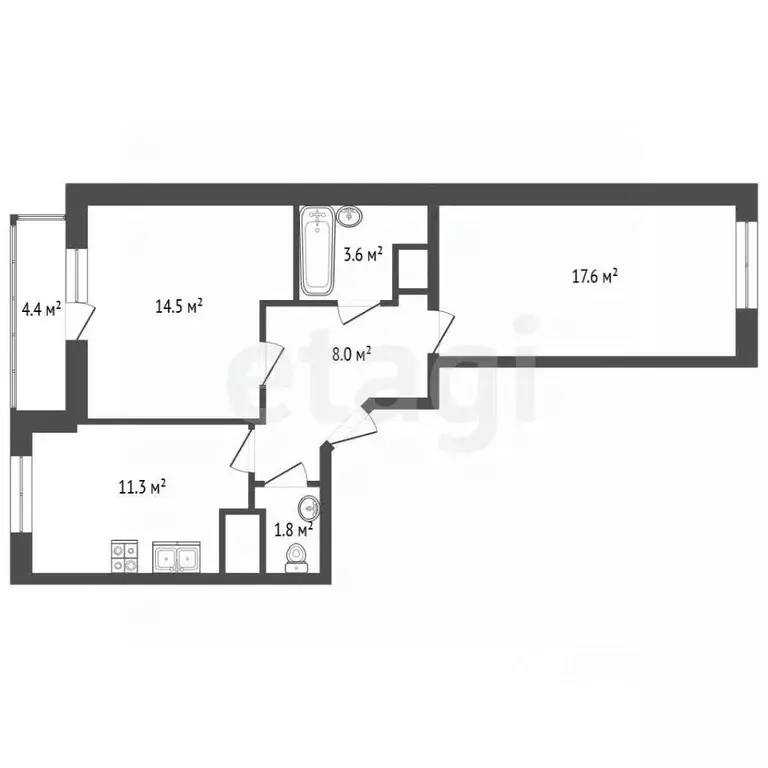 2-к кв. Санкт-Петербург ул. Русановская, 9 (56.8 м) - Фото 2