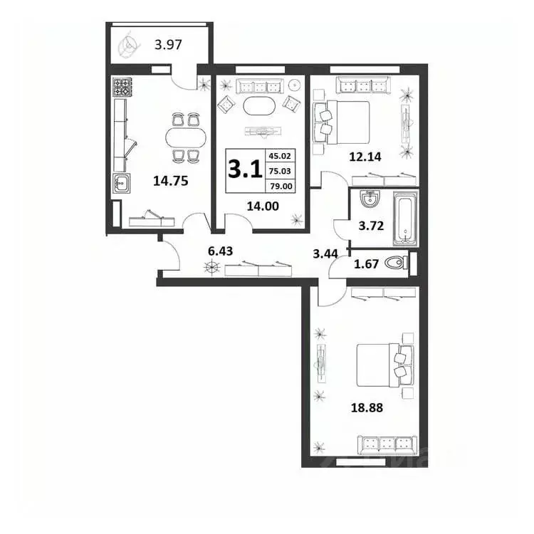 3-к кв. Новгородская область, Великий Новгород ул. Якова Павлова, 15 ... - Фото 1