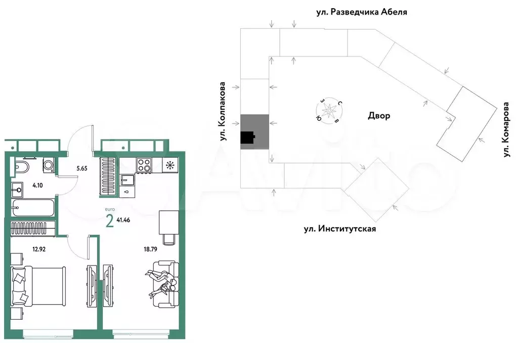 2-к. квартира, 41,5 м, 5/25 эт. - Фото 0