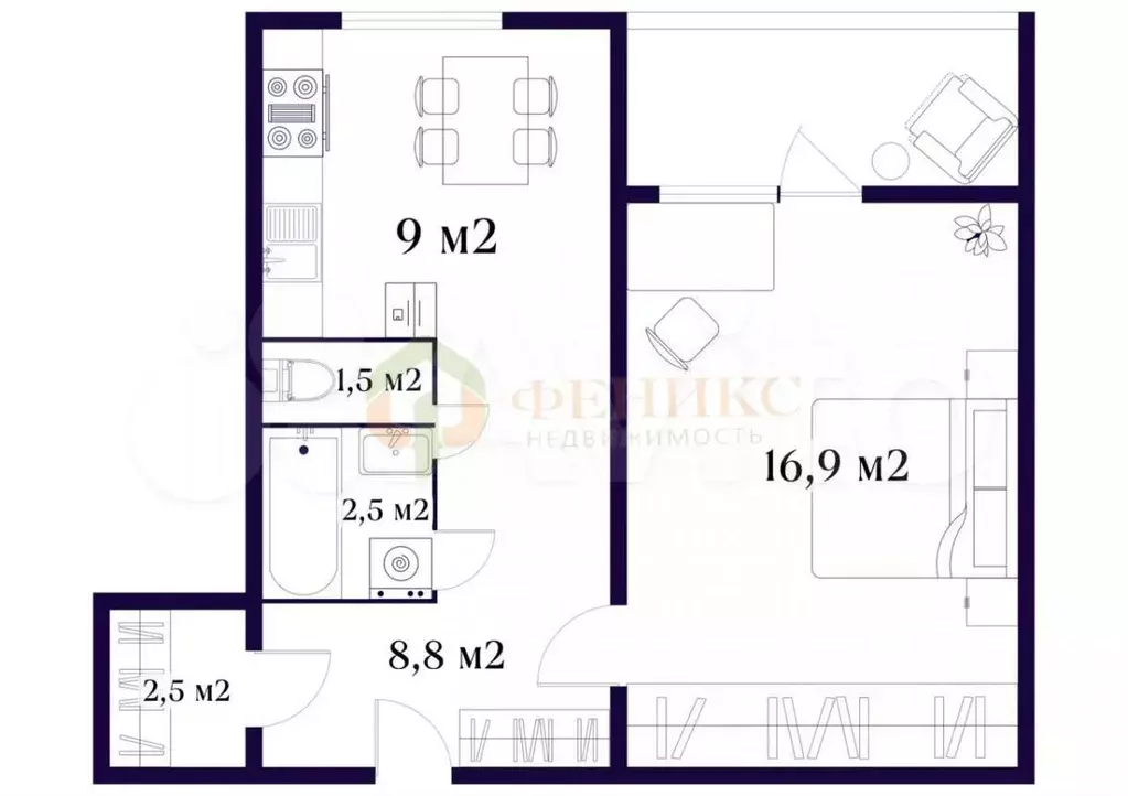 1-к. квартира, 41 м, 9/9 эт. - Фото 0