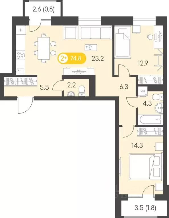 2-к кв. Удмуртия, Ижевск Столичный мкр, Новый Восход жилой комплекс ... - Фото 1