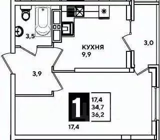 Комната Краснодарский край, Краснодар ул. Героя Пешкова, 14к3 (34.7 м) - Фото 0