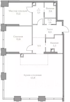 2-к кв. Москва Коллекция Лужники жилой комплекс (112.8 м) - Фото 0