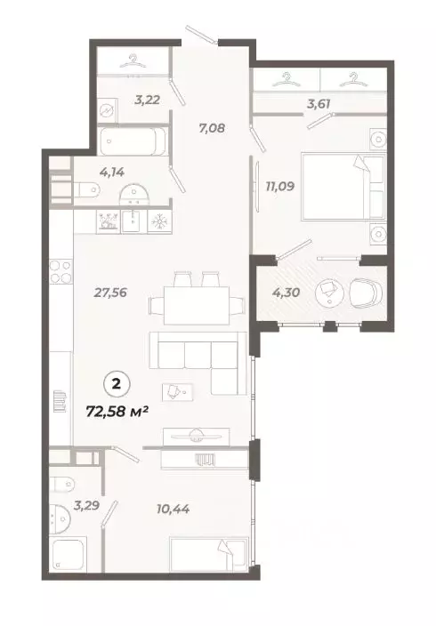 2-к кв. Санкт-Петербург ул. Коли Томчака, 21Д (72.58 м) - Фото 0