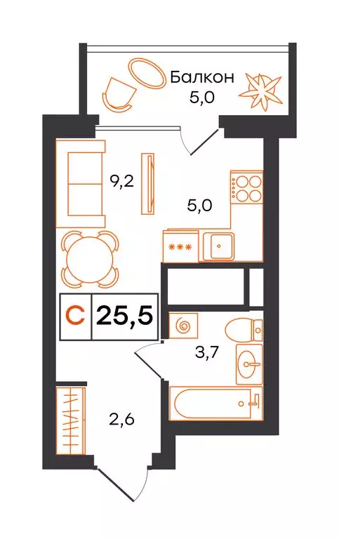 Квартира-студия: Екатеринбург, улица Патриса Лумумбы, 54 (25.5 м) - Фото 1