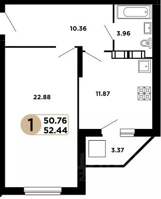 1-к кв. Самарская область, Самара Московское шоссе, 18-й км, 57 (50.76 ... - Фото 0