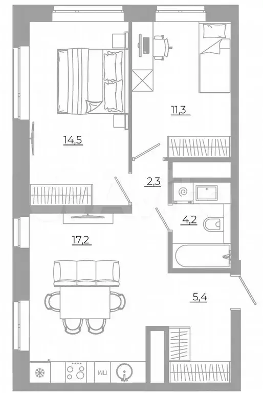 2-к. квартира, 55 м, 2/29 эт. - Фото 0