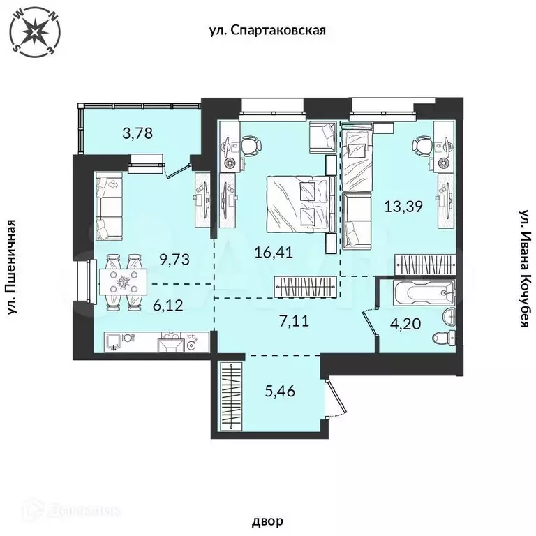 2-к. квартира, 64,7 м, 8/12 эт. - Фото 0