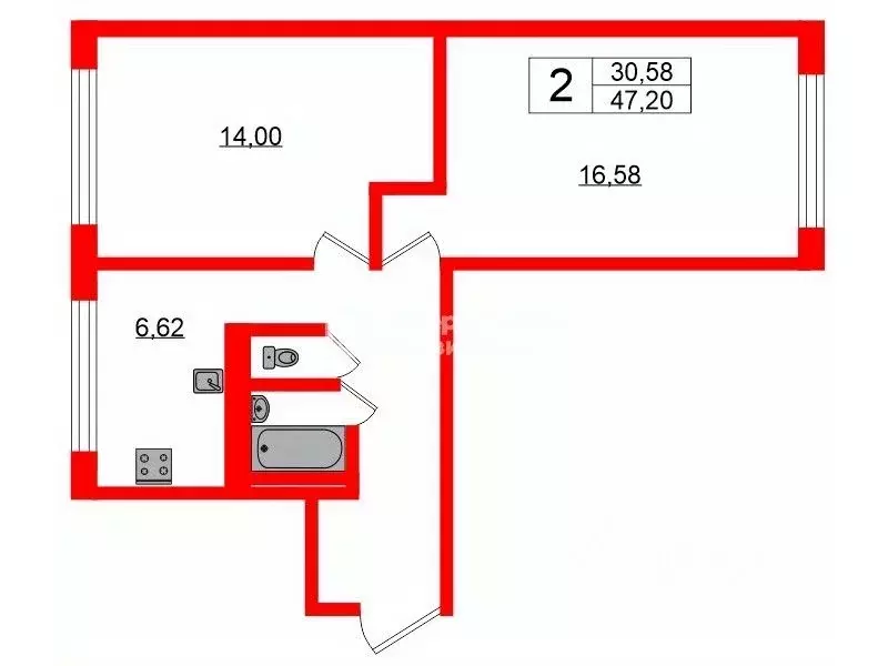 2-к кв. Санкт-Петербург просп. Славы, 7К1 (47.2 м) - Фото 1