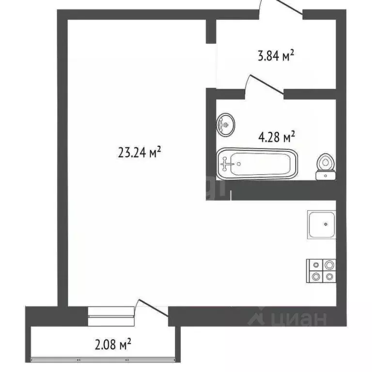 Студия Тюменская область, Тюмень ул. Краснооктябрьская, 16к1 (31.6 м) - Фото 2