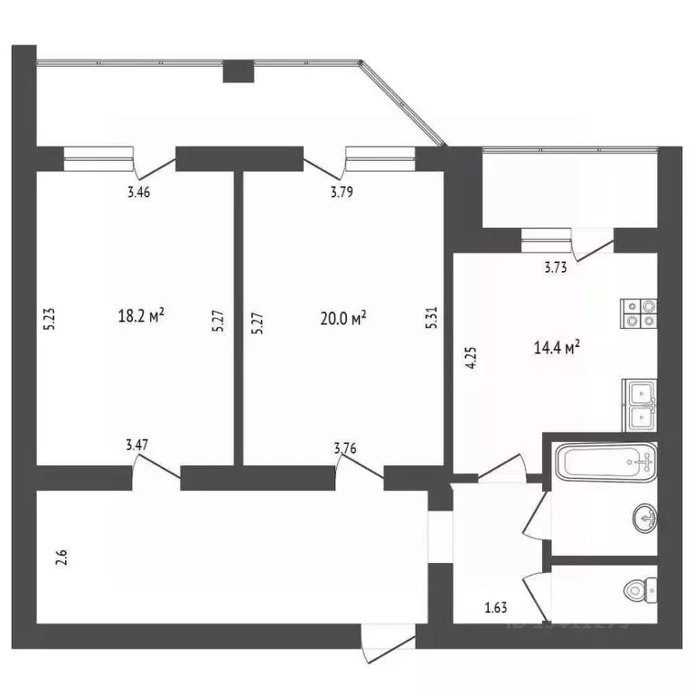 2-к кв. Белгородская область, Белгород Гостенская ул., 12 (80.4 м) - Фото 2