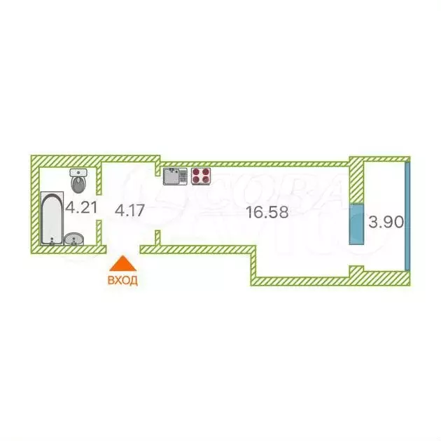 Квартира-студия, 27 м, 6/15 эт. - Фото 0