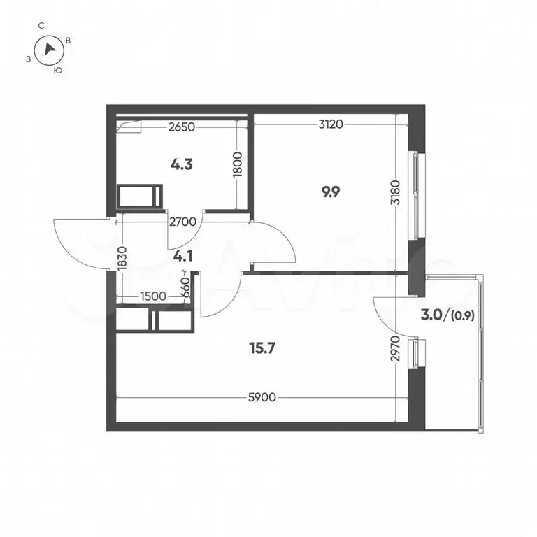 1-к. квартира, 34,9 м, 9/12 эт. - Фото 1