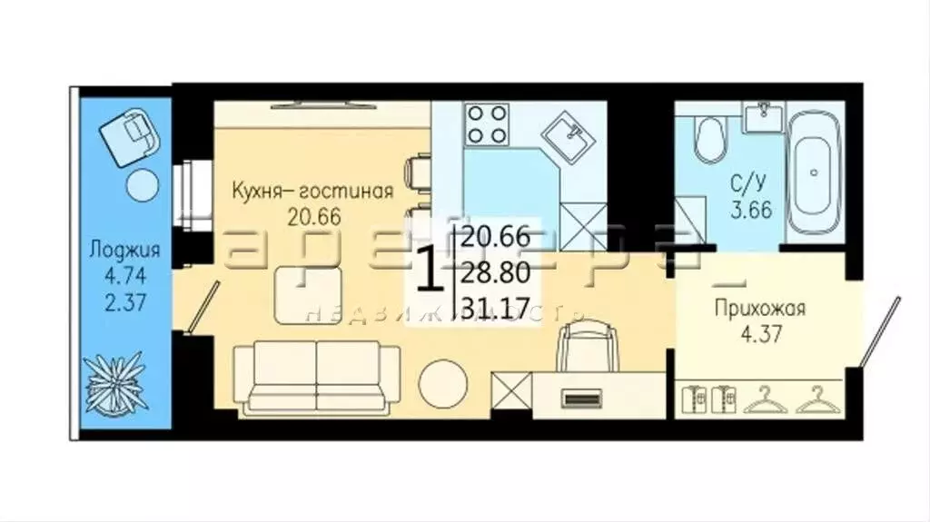 Квартира-студия: Красноярск, Дудинская улица, 5 (31 м) - Фото 0