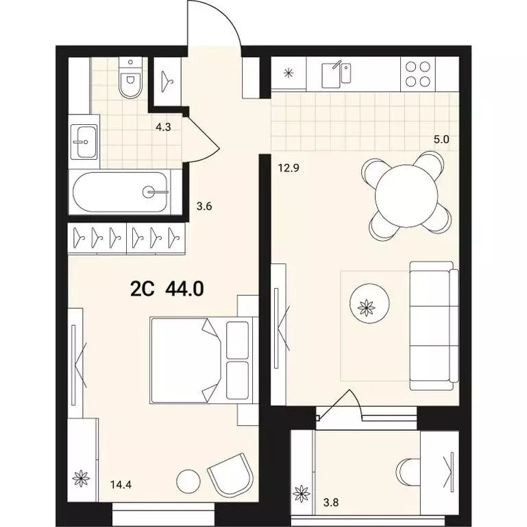 2-комнатная квартира: Обь, микрорайон Геодезия (44 м) - Фото 0