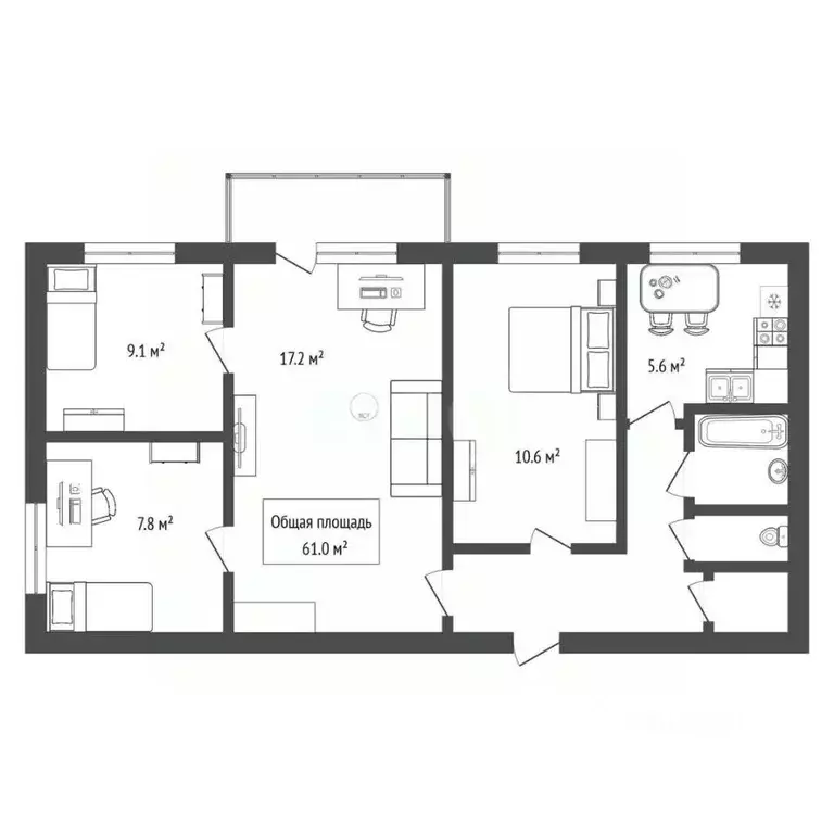 4-к кв. Новосибирская область, Новосибирск ул. Петухова, 106 (61.0 м) - Фото 2