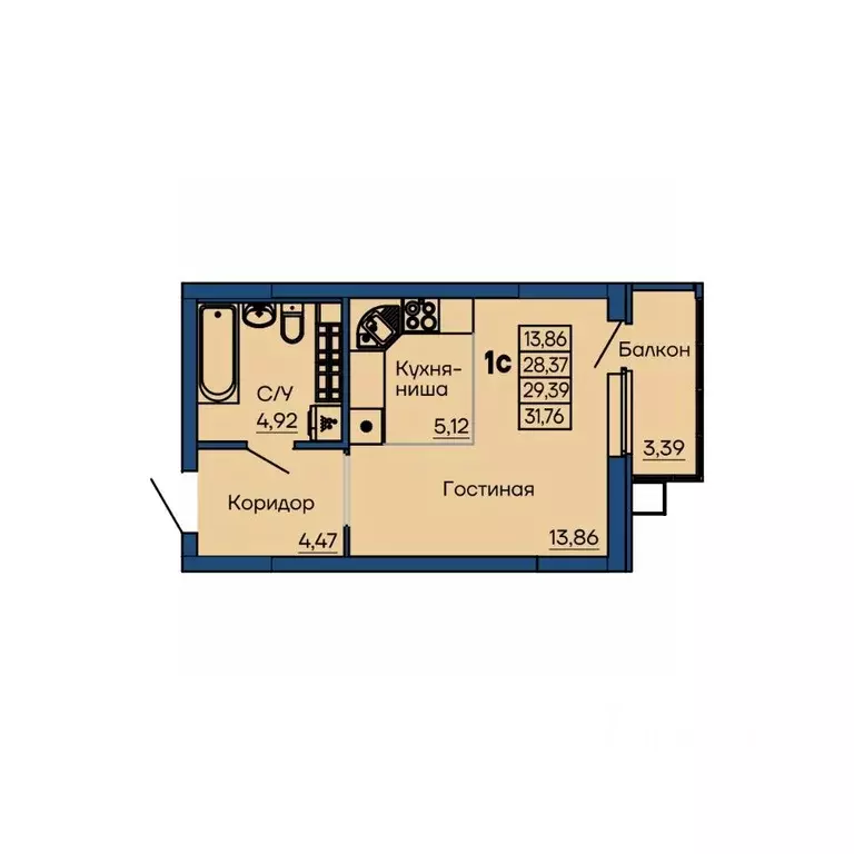 Студия Свердловская область, Екатеринбург ул. Библиотечная, 38 (29.39 ... - Фото 1