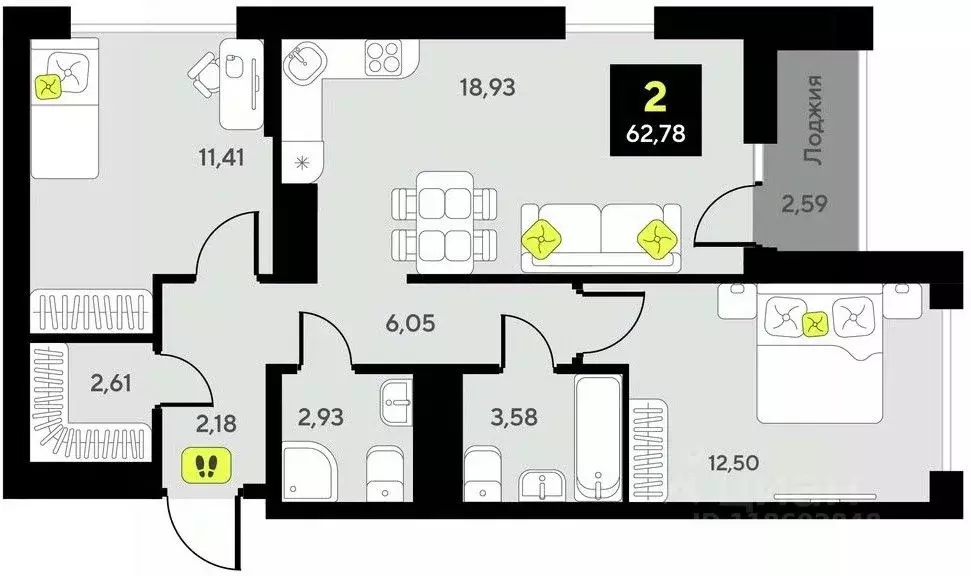 2-к кв. Тюменская область, Тюмень  (62.78 м) - Фото 0