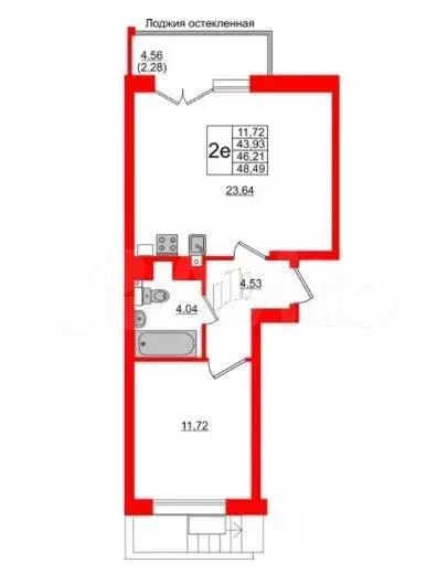 1-к. квартира, 48,5 м, 1/6 эт. - Фото 1