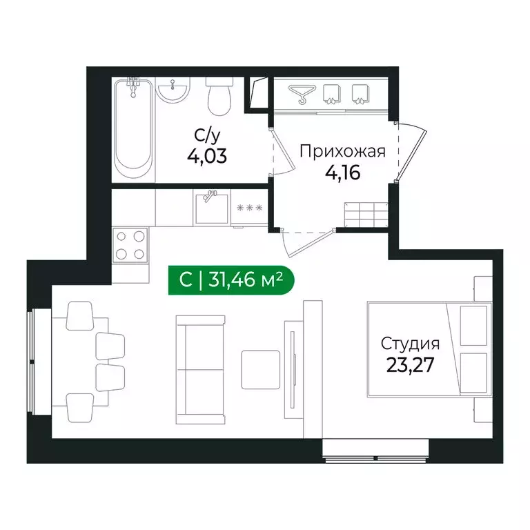 Квартира-студия: Сертолово, Центральная улица, 11 (31.4 м) - Фото 1