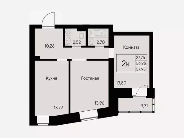 Продаётся 2-к квартира, 57.95 м - Фото 0