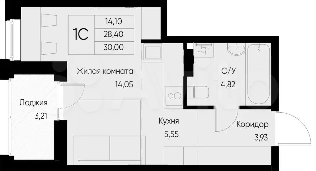 1-к. квартира, 30 м, 4/7 эт. - Фото 0