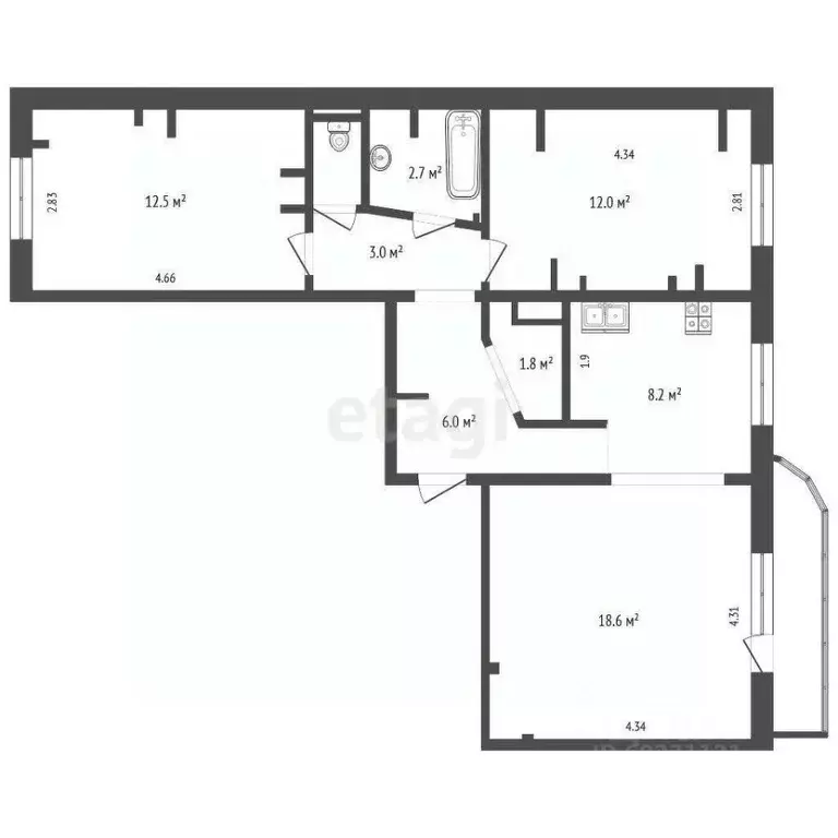 3-к кв. Пермский край, Пермь Республиканская ул., 12 (67.3 м) - Фото 1