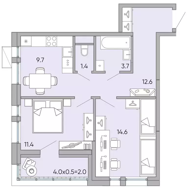 2-комнатная квартира: Чита, микрорайон Хороший, 10 (55.4 м) - Фото 1