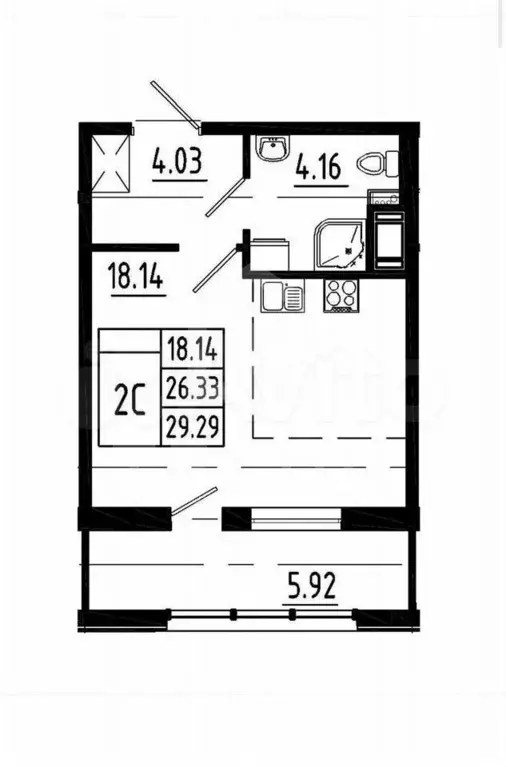 Квартира-студия, 26,3 м, 11/12 эт. - Фото 0