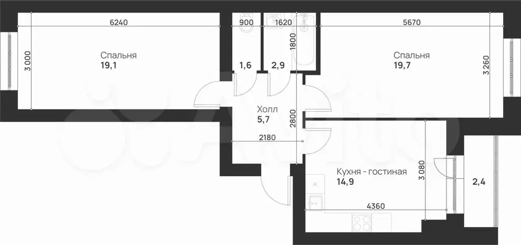 2-к. квартира, 66,3 м, 4/5 эт. - Фото 1