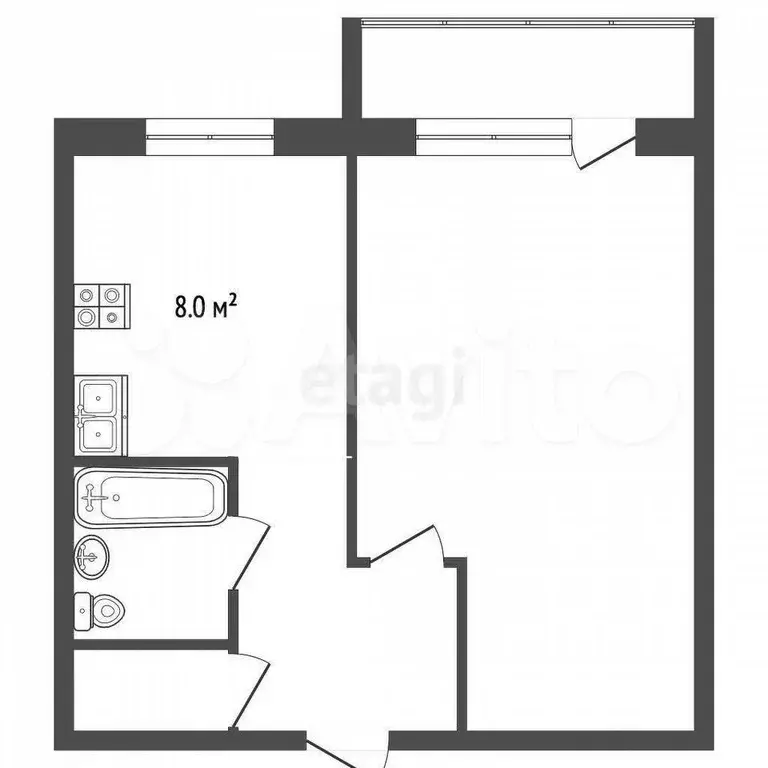1-к. квартира, 29,7 м, 4/9 эт. - Фото 0