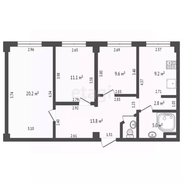 3-к кв. Ямало-Ненецкий АО, Ноябрьск ул. Ленина, 88 (63.2 м) - Фото 2