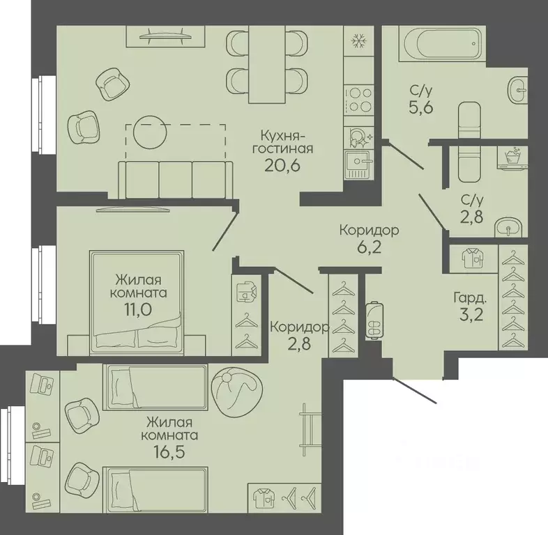 2-к кв. Волгоградская область, Волгоград Трехгорная ул., 27 (68.7 м) - Фото 1