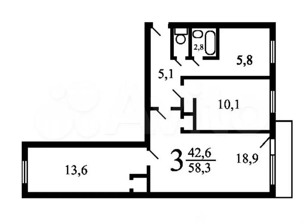 2-к. квартира, 60 м, 3/5 эт. - Фото 0