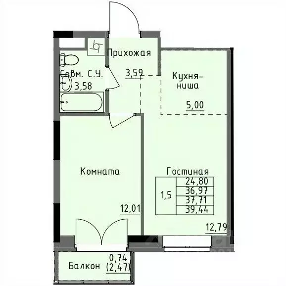 1-к кв. Удмуртия, Ижевск Строитель жилрайон, 4-й мкр,  (37.71 м) - Фото 1