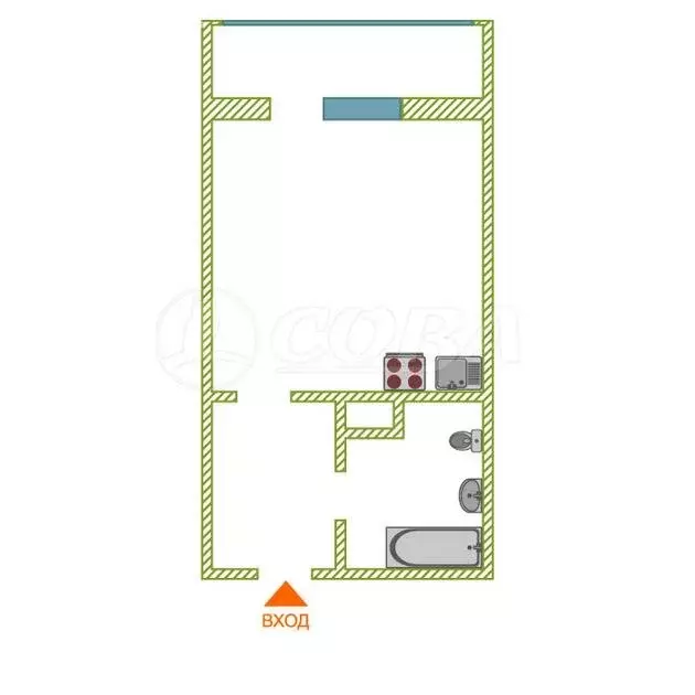 Квартира-студия: Тюмень, Интернациональная улица, 199к1 (33.6 м) - Фото 2