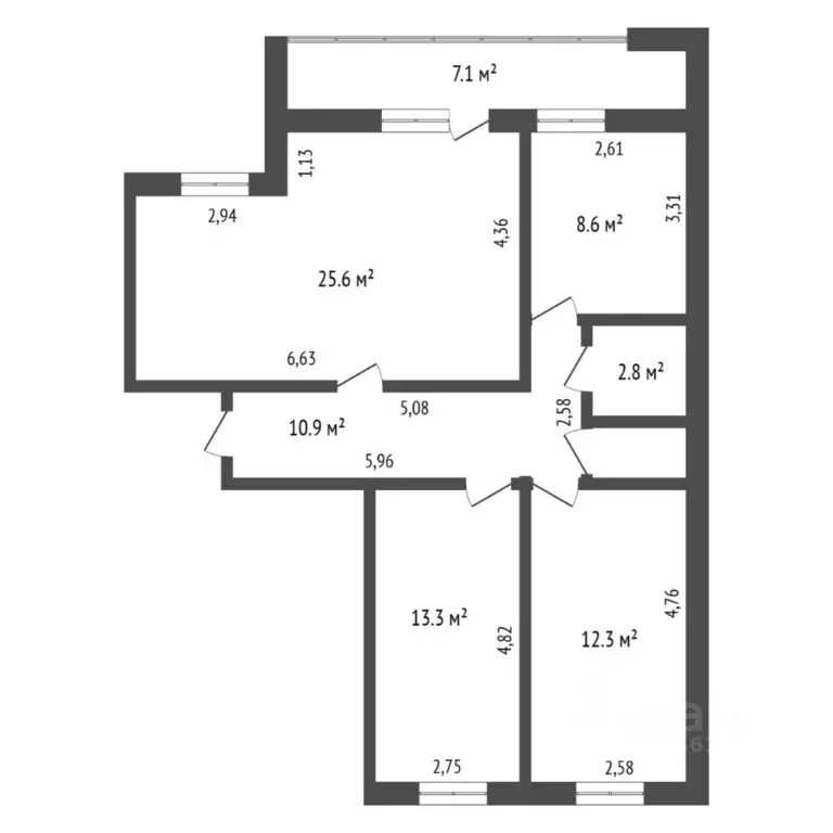 3-к кв. Тюменская область, Тюмень ул. Свободы, 84к1 (74.8 м) - Фото 2