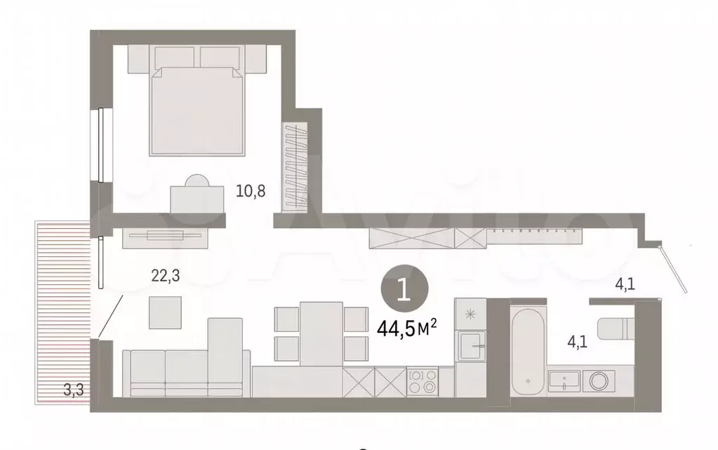 1-к. квартира, 44,5 м, 5/8 эт. - Фото 0