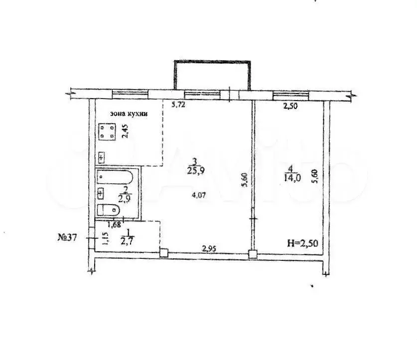 2-к. квартира, 45,5 м, 5/5 эт. - Фото 0