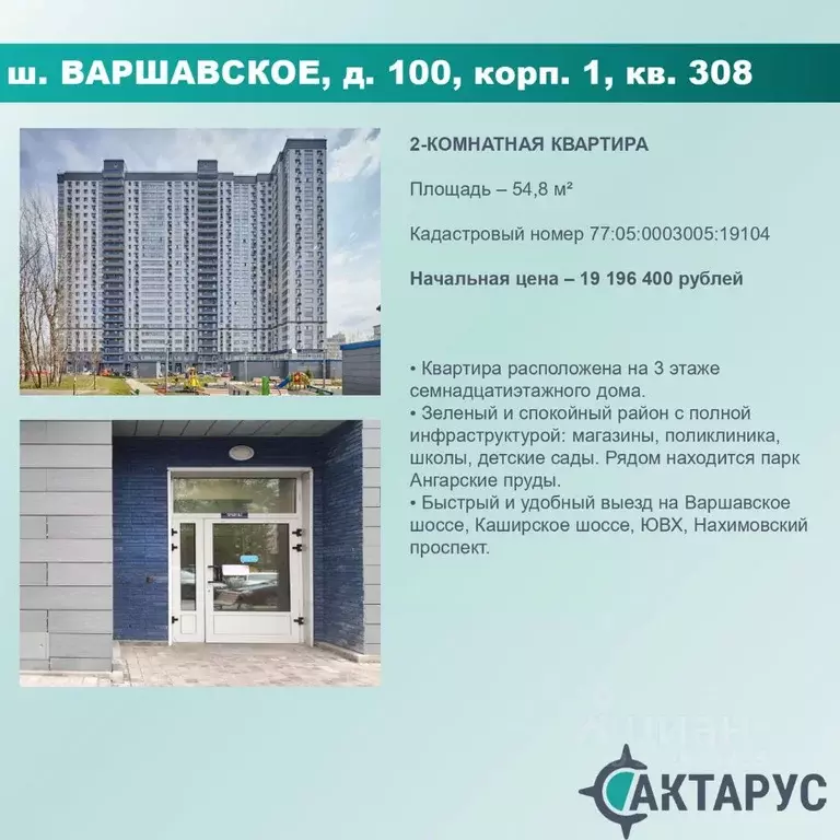 Свободной планировки кв. Москва Варшавское ш., 100к1 (54.8 м) - Фото 0