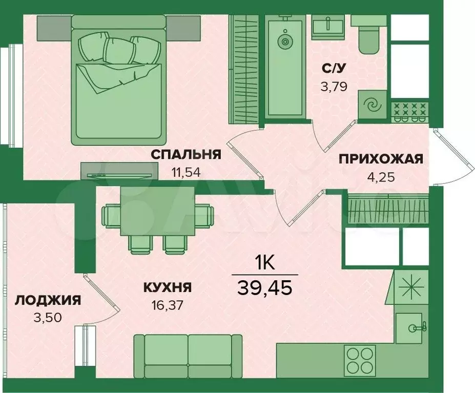 1-к. квартира, 39,5 м, 14/25 эт. - Фото 1