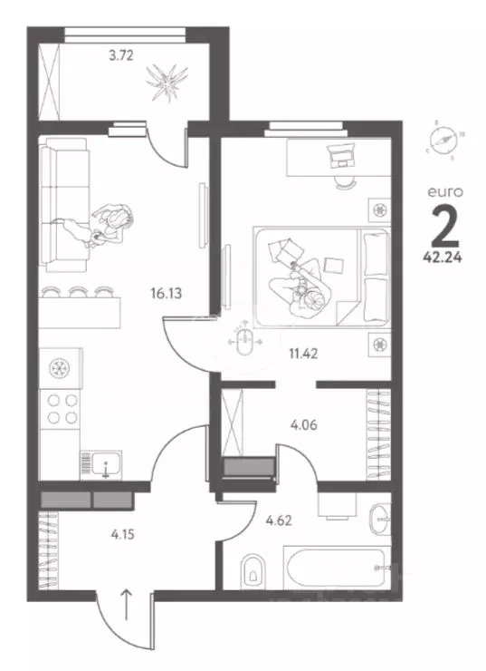 2-к кв. Липецкая область, Липецк ул. Перова, 2Д (42.24 м) - Фото 2